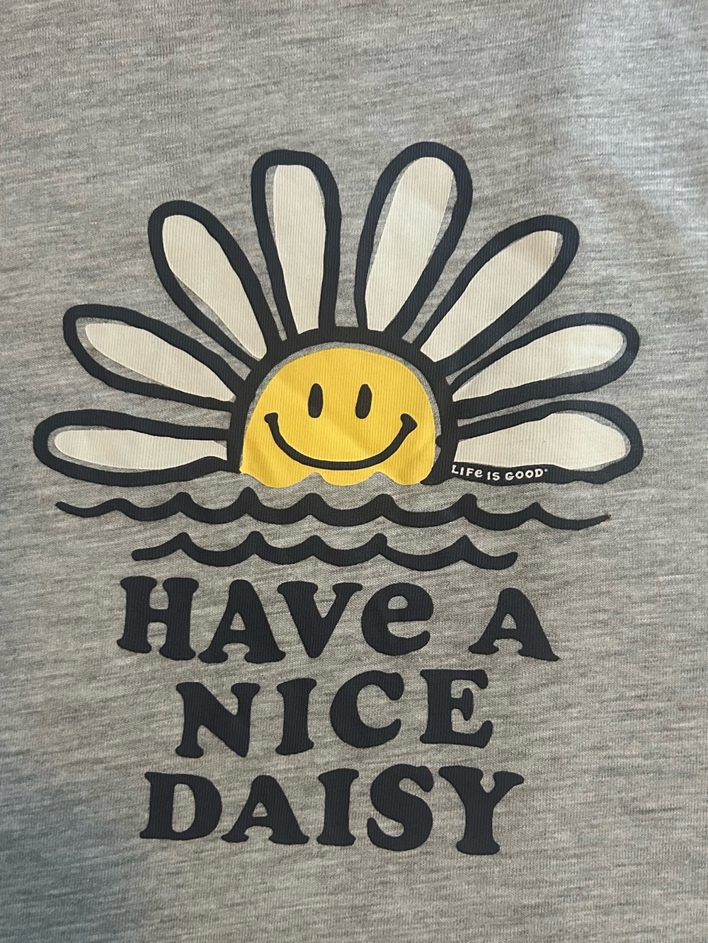 Life Is Good Light Gray Tee with Yellow Daisy Graphic